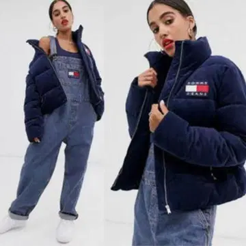 TOMMY JEANS 네이비 코듀로이 다운 자켓