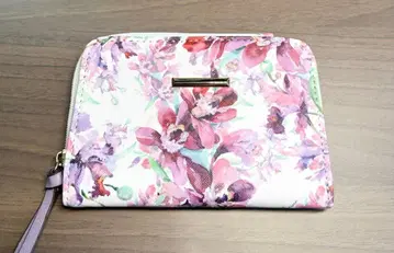 [ 미사용 새상품 ] 꽃무늬 2단 접이식 지갑 퍼플