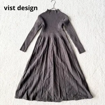 리브 니트 원피스 플리츠 심플 내추럴 L 브라운