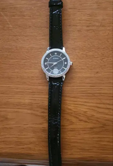 블랙 가죽 쿼츠 손목시계 16mm