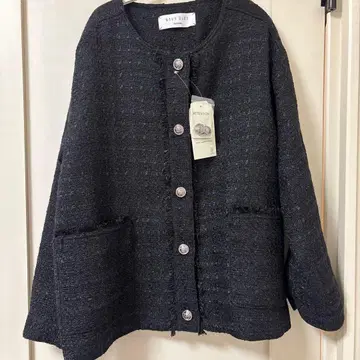 SHIPS any 트위드 퍼프 슬리브 자켓 새상품 네이비