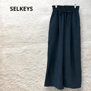 SELKEYS 와이드 팬츠 허리밴딩&끈 다크 네이비 M 실루엣