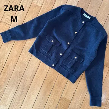 ZARA 자라 골드 버튼 두꺼운 원단 니트 가디건 M 사이즈 네이비
