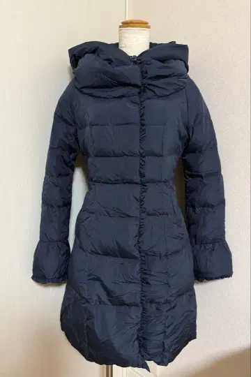 네이비 후드 부착 롱 다운 자켓 S 사이즈