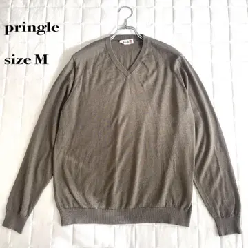 프링글 브라운 V넥 캐시미어 45% 실크 55% 니트 스웨터 M
