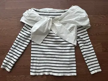 스트라이프 리본 긴팔 상의