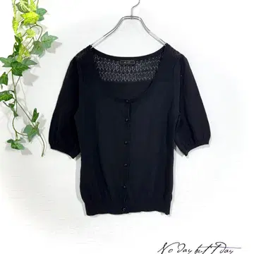 ef-de 반팔 니트 가디건 (M) 블랙 레이스 라운드넥 성숙/러블리