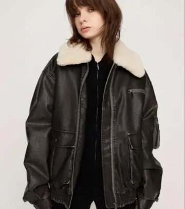 SLY 빈티지 인조 가죽 숏 블루종 자켓