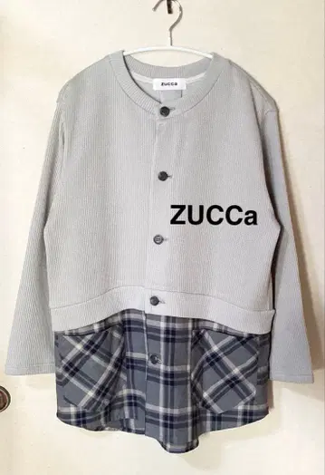 ZUCCa 긴팔 니트 가디건 그레이 체크 무늬 일본제