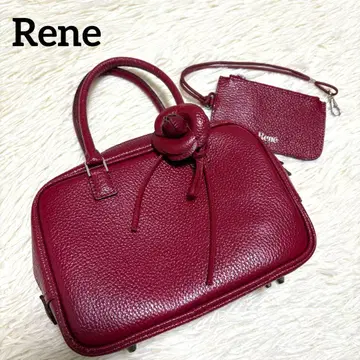 Rene 루네 아리아 포멀 코사지 가죽 레드 미니백