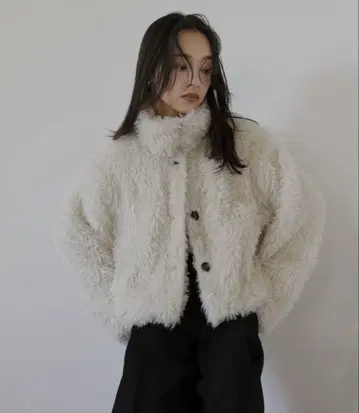 hellam 스탠드 카라 인조 모피 블루종