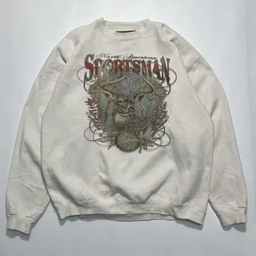 90s 빈티지 맨투맨 USA제 애니멀 XL 아이보리 5750