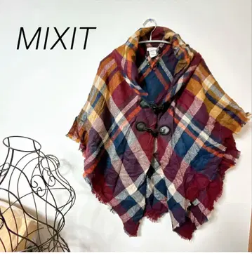 MIXIT 체크 무늬 판초 케이프 코트