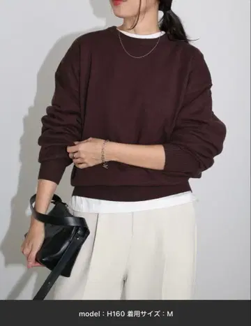 크루넥 무지 보더 긴팔 니트탑