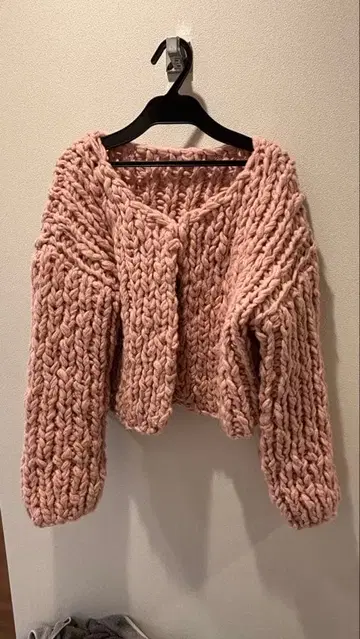 CONNSE 핸드 니트 가디건 핑크