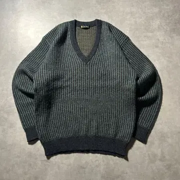 빈티지 그레이 그린 V넥 디자인 레트로 니트 스웨터