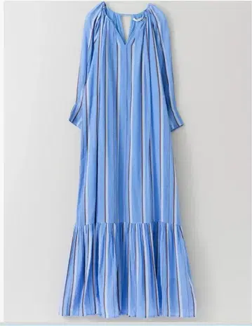 코튼 100% 파랑과 화이트 스트라이프 롱 셔츠 원피스