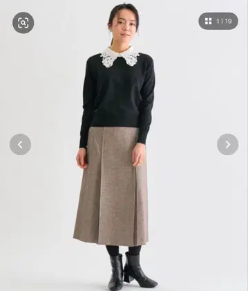 ANAY 자수 노카라 풀오버 블랙