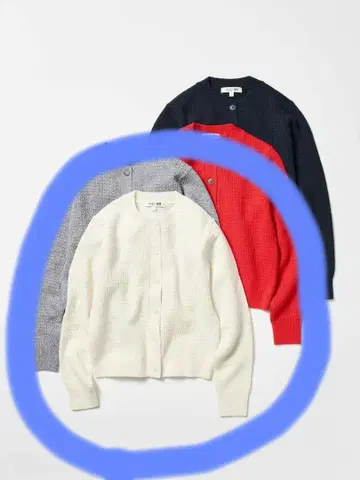 유니클로 코토니에 울 블렌드 크루넥 가디건 화이트 새상품 하자품