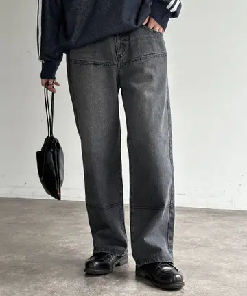 cpcm 다크 그레이 스트레이트 데님