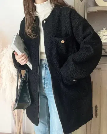 미사용 새상품 노카라 코트 루프 트위드 보아 XL milybilet