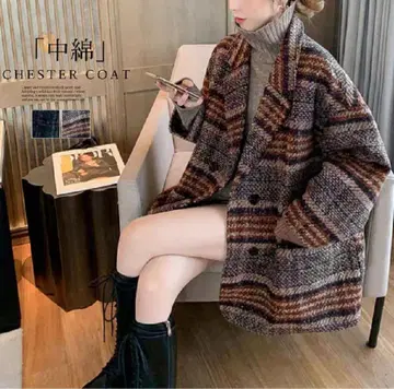 체크 무늬 체스터 코트 자켓 여성용