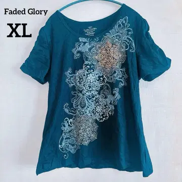 Faded Glory 꽃무늬 자수 반팔 T셔츠 XL