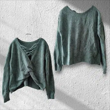 1점 한정 그린 니트 스웨터 긴팔 크루넥 2way