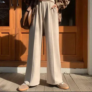 [BLATE] 베이지 와이드 팬츠 허리밴딩