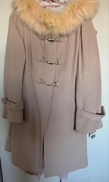 윌 셀렉션 퍼 달린 핑크 베이지 더플 코트 코트 커버 포함