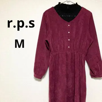 r.p.s 여성용 긴팔 무릎 기장 원피스 핑크 코듀로이 레이스 M