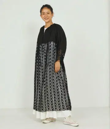 Freada 튤 롱 원피스 레이스 절개 내추럴 인도산