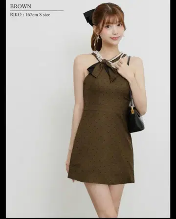 LaLa Tulle 도트 무늬 브라운 드레스 M 사이즈