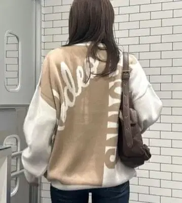 신상 백 바이컬러 니트탑 화이트 계열 FREE 4950엔