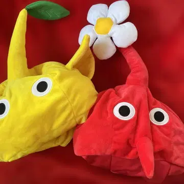 피크민 빨간색 옐로우 컬러 잎 꽃 모자 세트