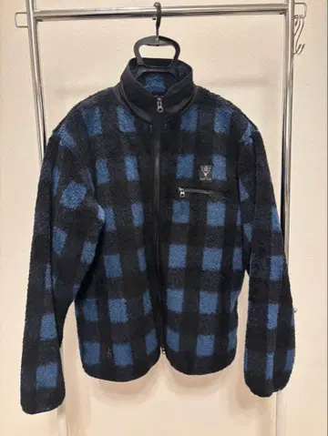 South2West8 플리스 자켓 XS 블랙 x 파랑 체크