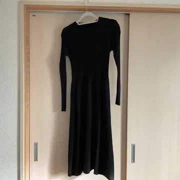 리브 블랙 롱 니트 원피스 블랙 프리 사이즈