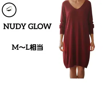 새상품급 누디글로우 V넥 니트 원피스 로즈 레드 빅 루즈 겨울 봄