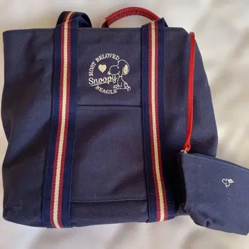 스누피 네이비 토트백 파우치 포함 키타무라