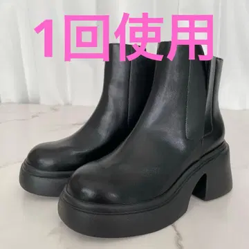 1회 사용 새상품급 AZUL 블랙 가죽 앵클부츠 통굽 S사이즈