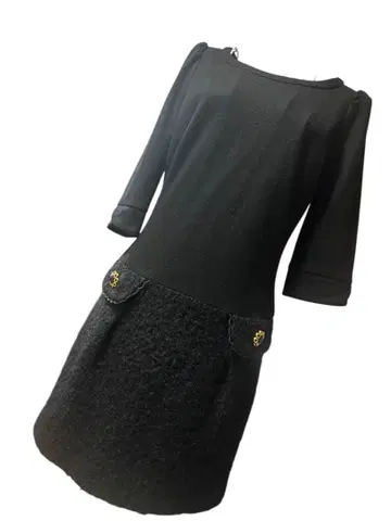 앱와이어리셰 블랙 무릎 기장 원피스 7부 소매