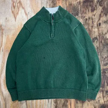 90s L.L.BEAN 코튼 니트 하프 지퍼 그린 VINTAGE