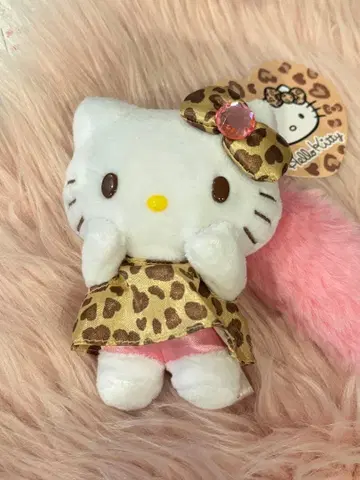 헬로키티 꼬리 달린 마스코트 키링 레오파드 무늬