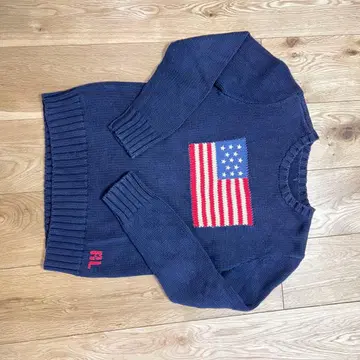 랄프 로렌 미국 국기 디자인 니트 스웨터 긴팔 네이비