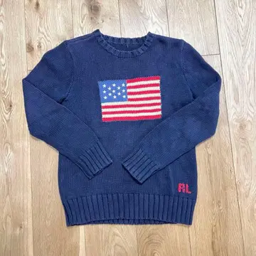 랄프 로렌 미국 국기 디자인 니트 스웨터 긴팔 네이비