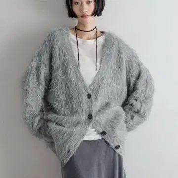 LOWRYS FARM 샤기 롱 V넥 가디건