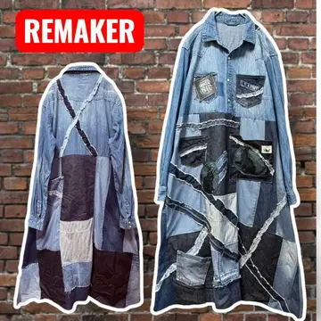 LL 데님 셔츠 검은 고양이 패치워크 구제 의류 리메이크 원피스