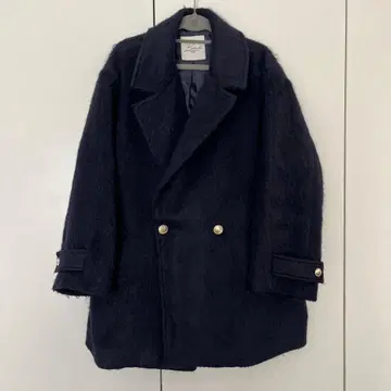 BONLECILL noir 샤기 멜톤 미들 기장 테일러드 코트