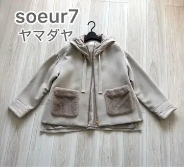 야마다야 soeur7 스7 아우터 코트 겉옷 후드 부착 베이지