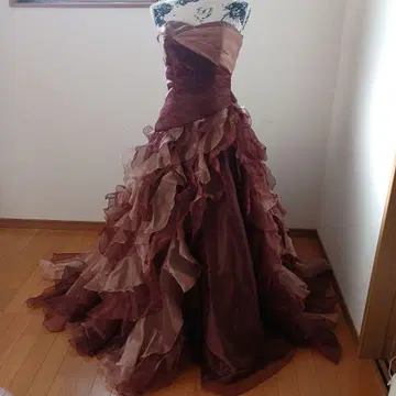 브라운 프릴 롱 드레스 브라운